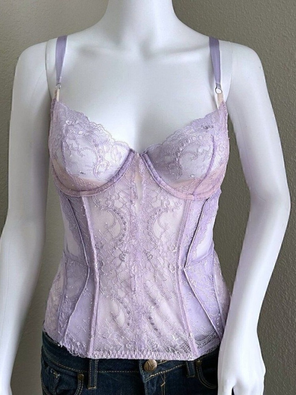 Victoria’s Secret Fairycore Whimsical lilac Lavender Pastel Purple Lace Corset - Picture 2 of 11